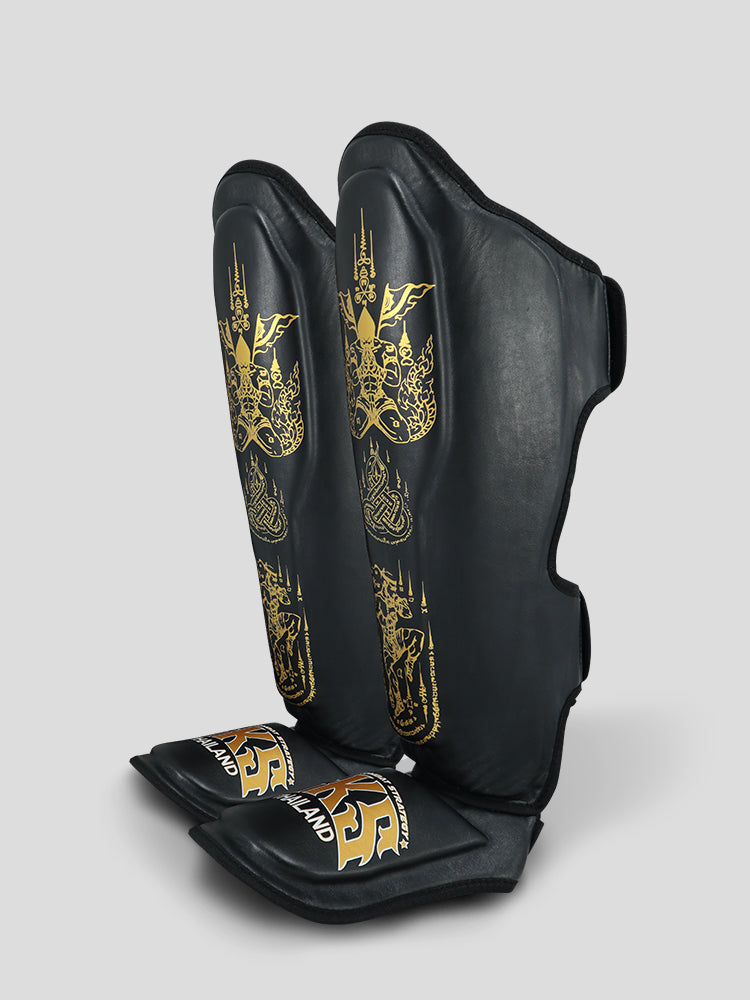 SKS Black Sak Yant Leather Shinguard