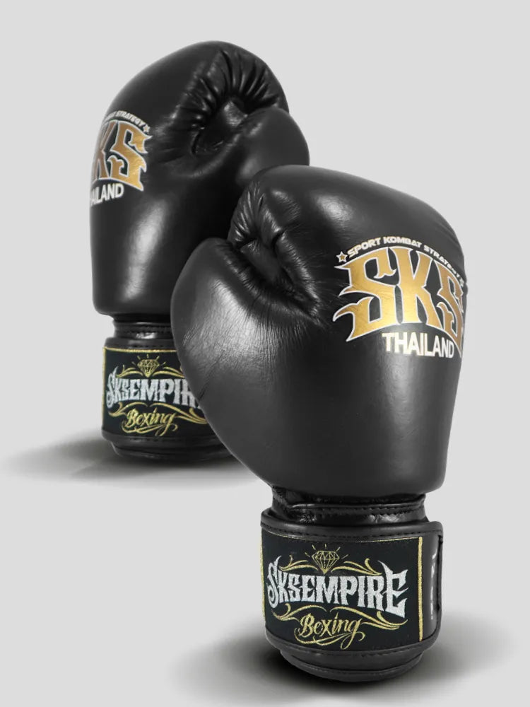 SKS Velcro Black Leather Boxing Gloves