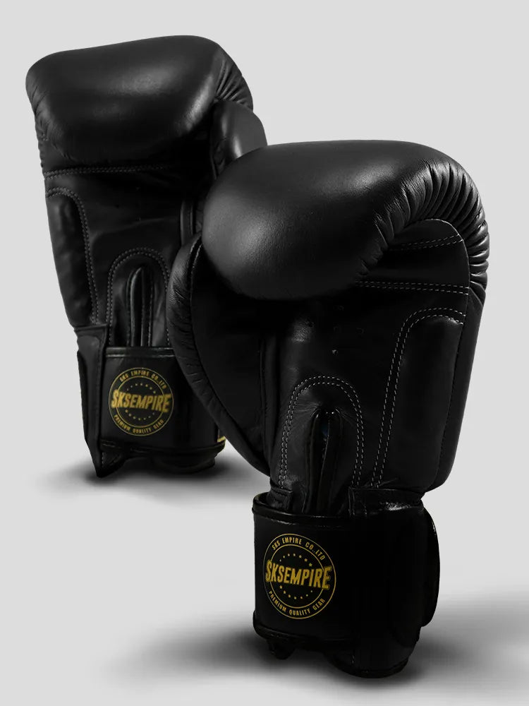 SKS Velcro Black Leather Boxing Gloves