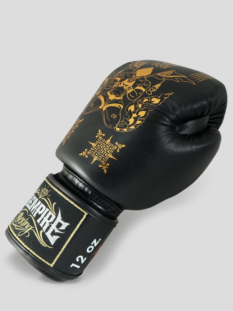 SKS Velcro Black Sak Yant Leather Boxing Gloves