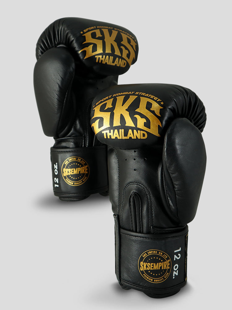 SKS Velcro Black Sak Yant Leather Boxing Gloves