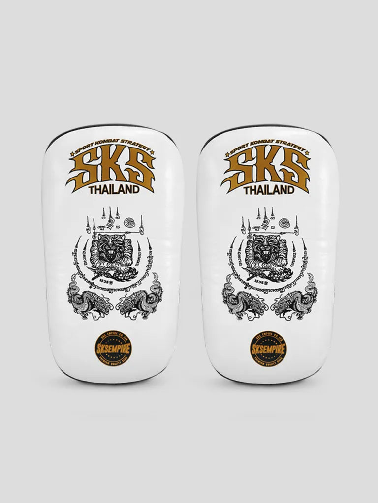 SKS White 'Leather' Curved Sak Yant Kick Pad