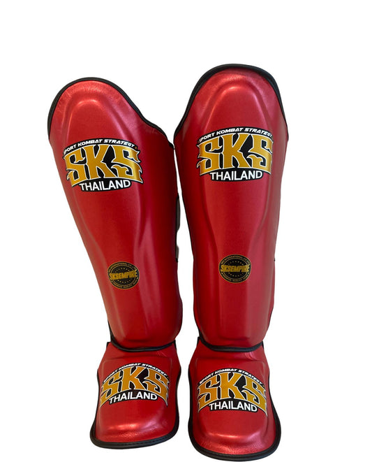 SKS Metallic Red Microfiber Shin Guards