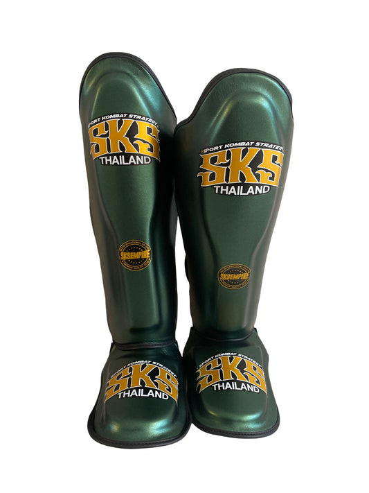 Metallic Green Microfibre Shin Guards