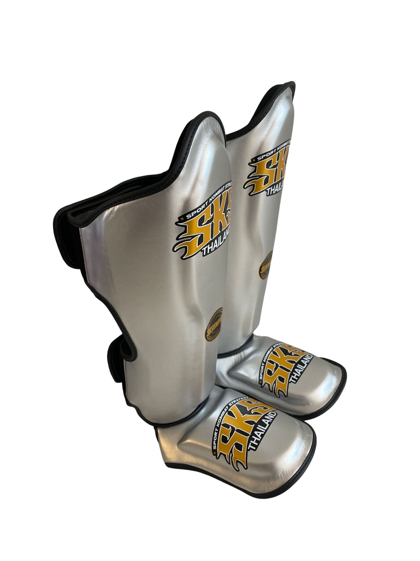 SKS Metallic Silver Microfiber Shin Pads