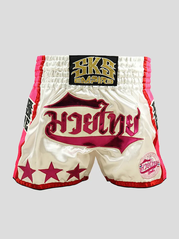 SKS Empire Muaythai fighting (pink/white) shorts