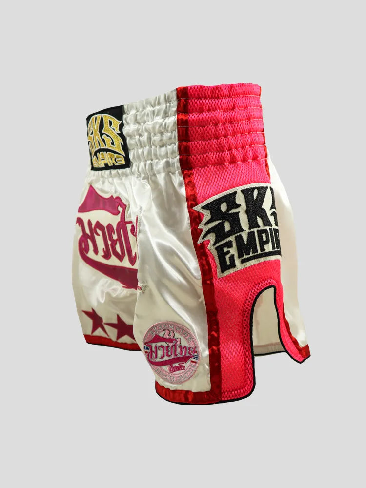 SKS Empire Muaythai fighting (pink/white) shorts