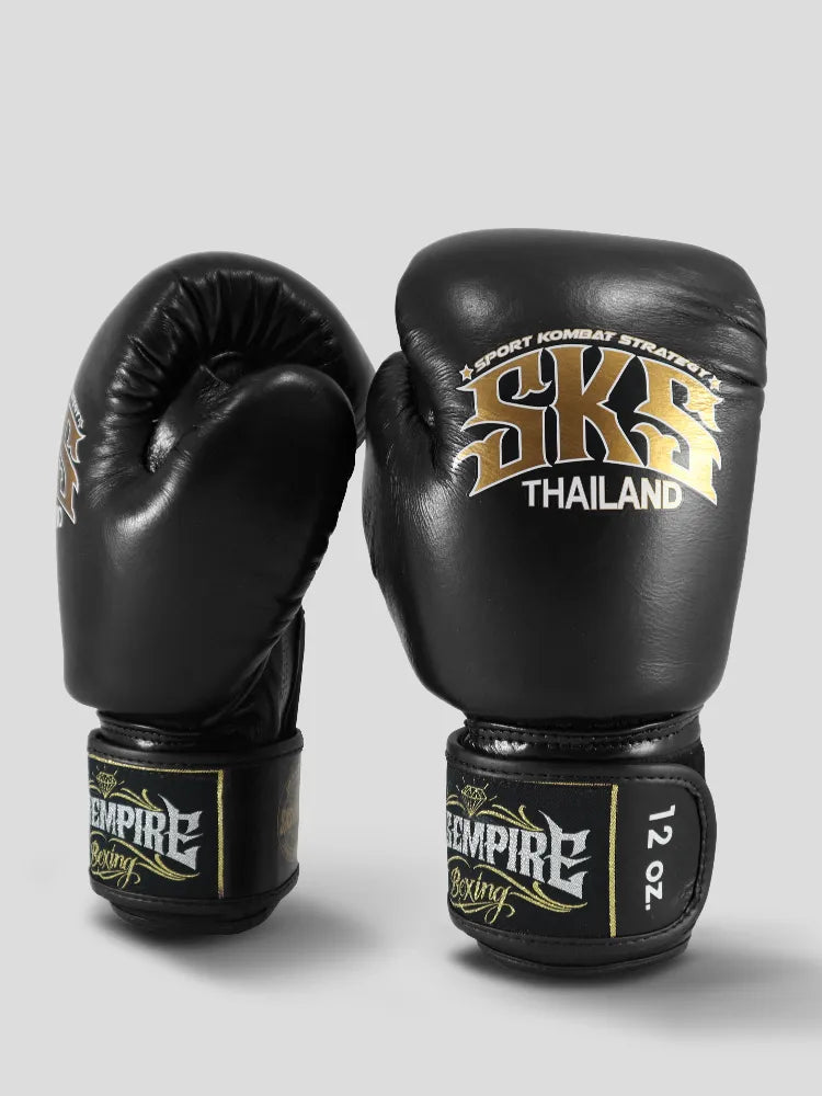 SKS Velcro Black Leather Boxing Gloves