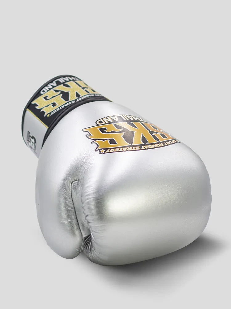 SKS Metallic Silver Velcro Boxing Gloves