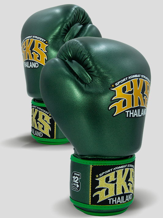 SKS Metallic green Leather Velcro Gloves