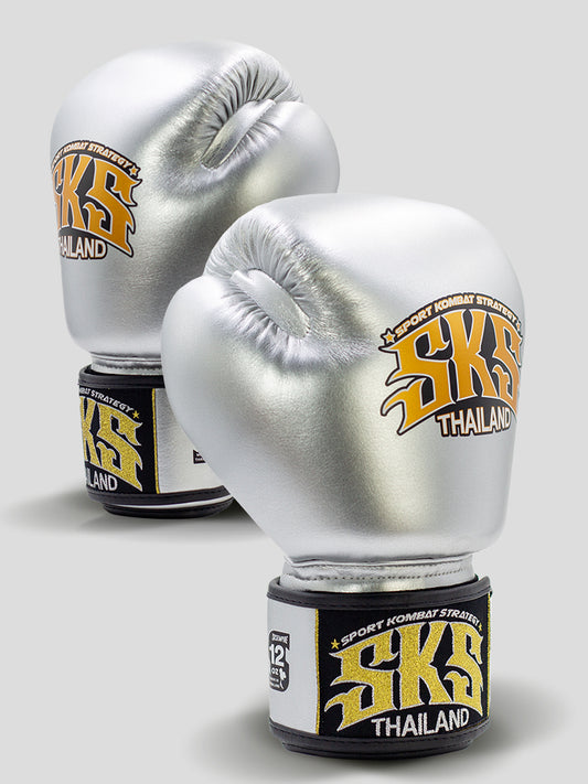 SKS Metallic Silver Velcro Boxing Gloves