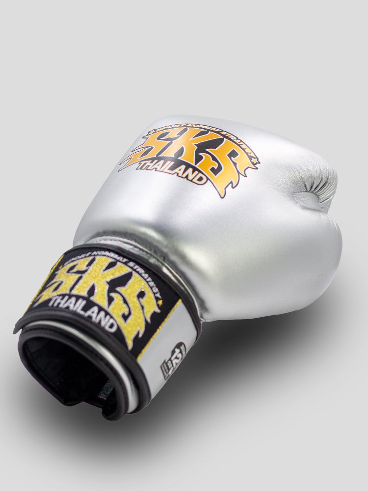 SKS Metallic Silver Velcro Boxing Gloves