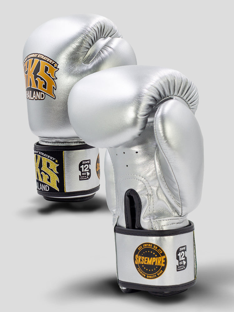 SKS Metallic Silver Velcro Boxing Gloves