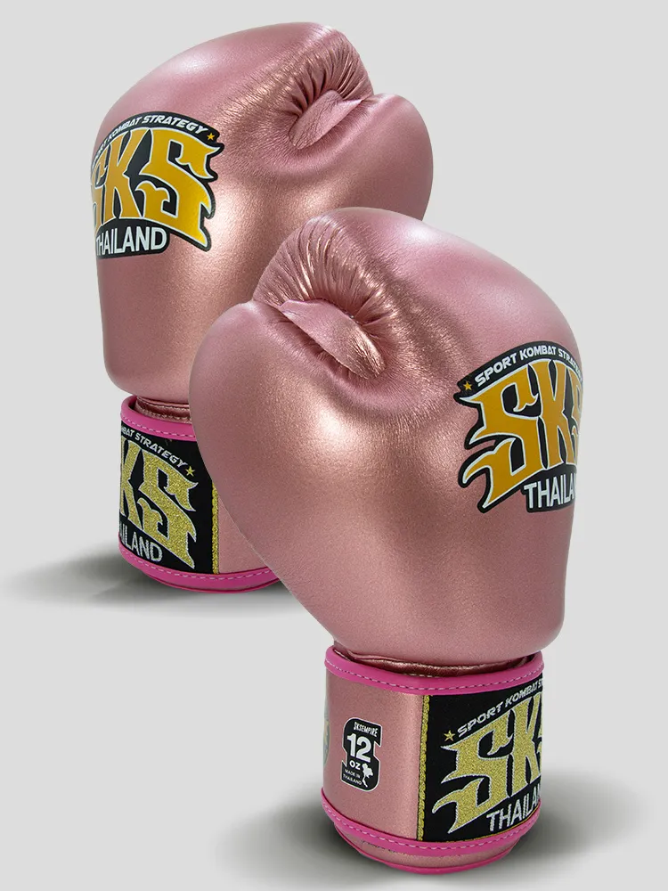 SKS Velcro Metallic Pink Microfiber Boxing Gloves