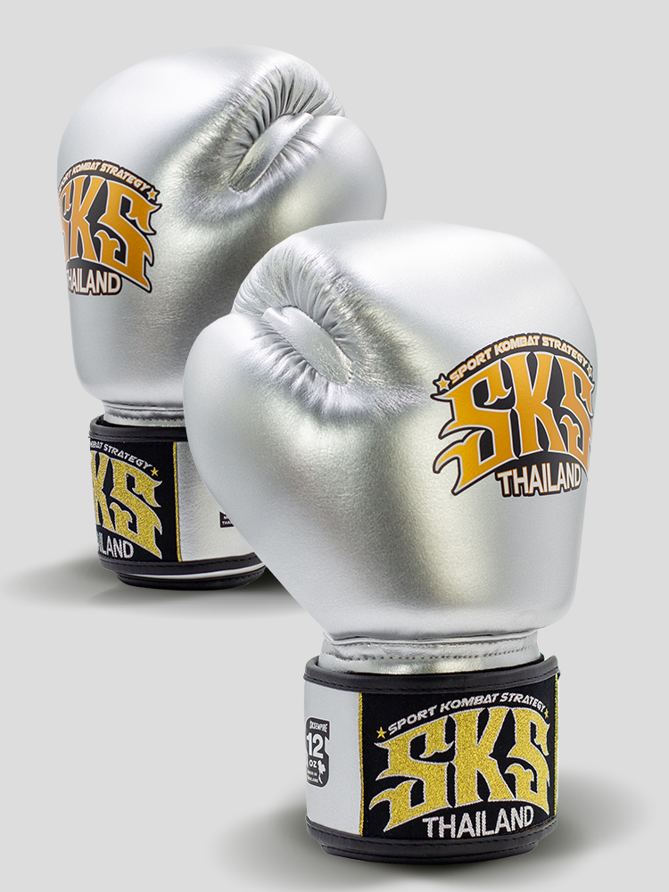 SKS Velcro Metallic Silver Microfiber Boxing Gloves