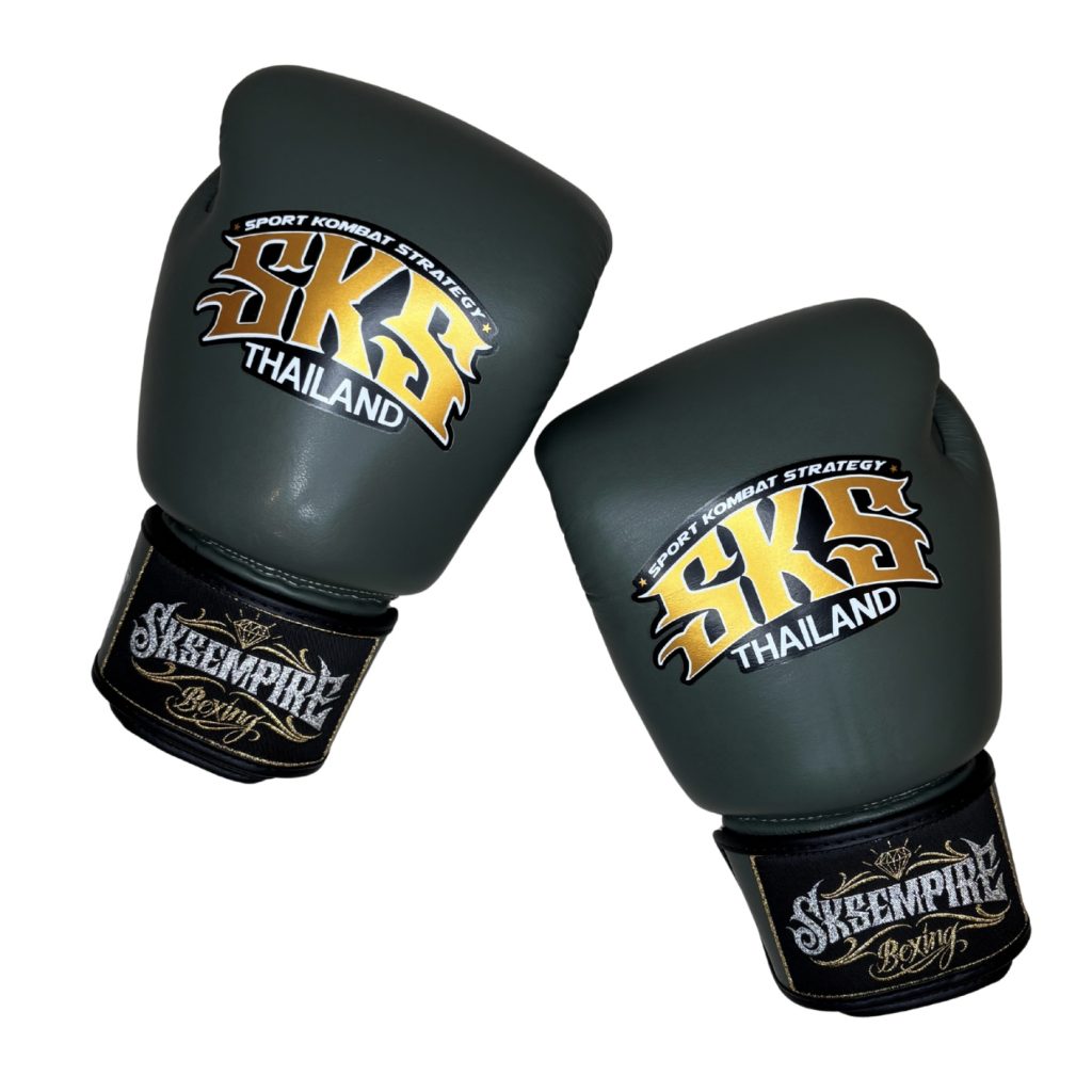 SKS Military Green Leather Velcro Boxing Gloves - Image 2
