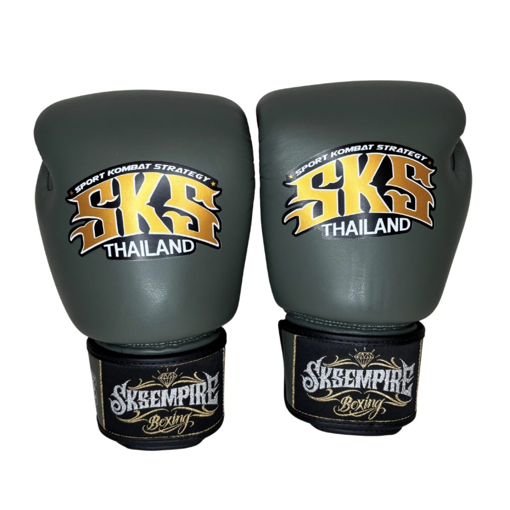SKS Military Green Leather Velcro Boxing Gloves