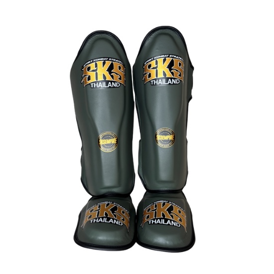 Military Green Leather Shin Guards