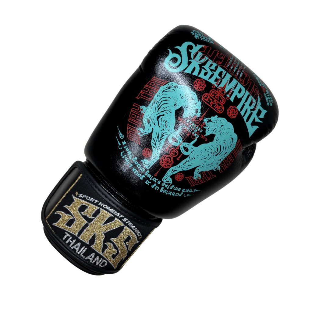 SKS Leather Tiger StickerBomb Muay Thai Gloves "Sakyant" (Black) - Image 2