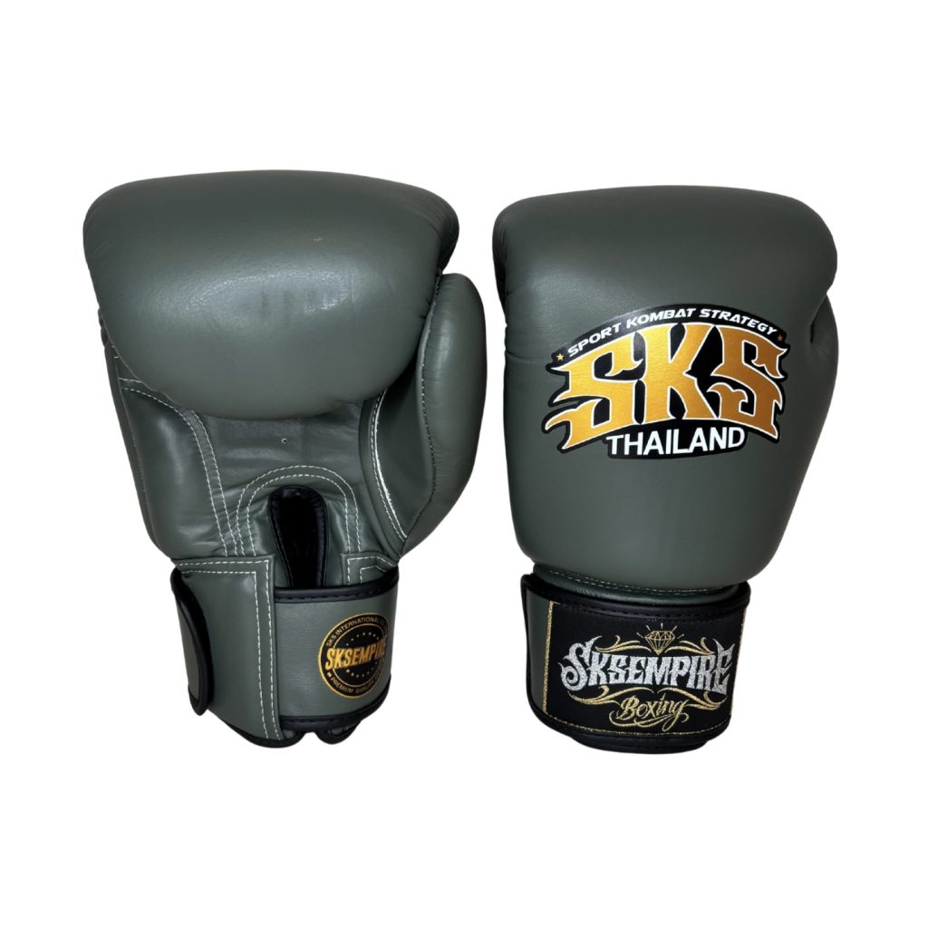 SKS Military Green Leather Velcro Boxing Gloves - Image 4