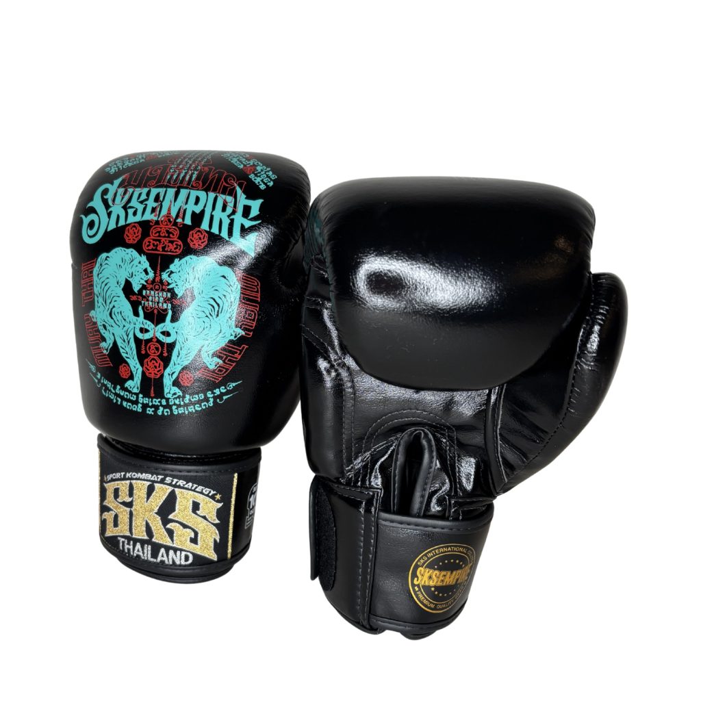 SKS Leather Tiger StickerBomb Muay Thai Gloves "Sakyant" (Black) - Image 3