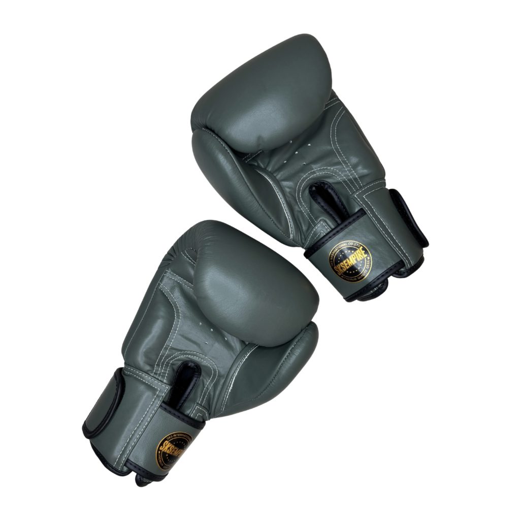 SKS Military Green Leather Velcro Boxing Gloves - Image 3