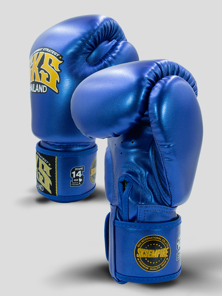 SKS Velcro Metallic Blue Microfiber Boxing Gloves