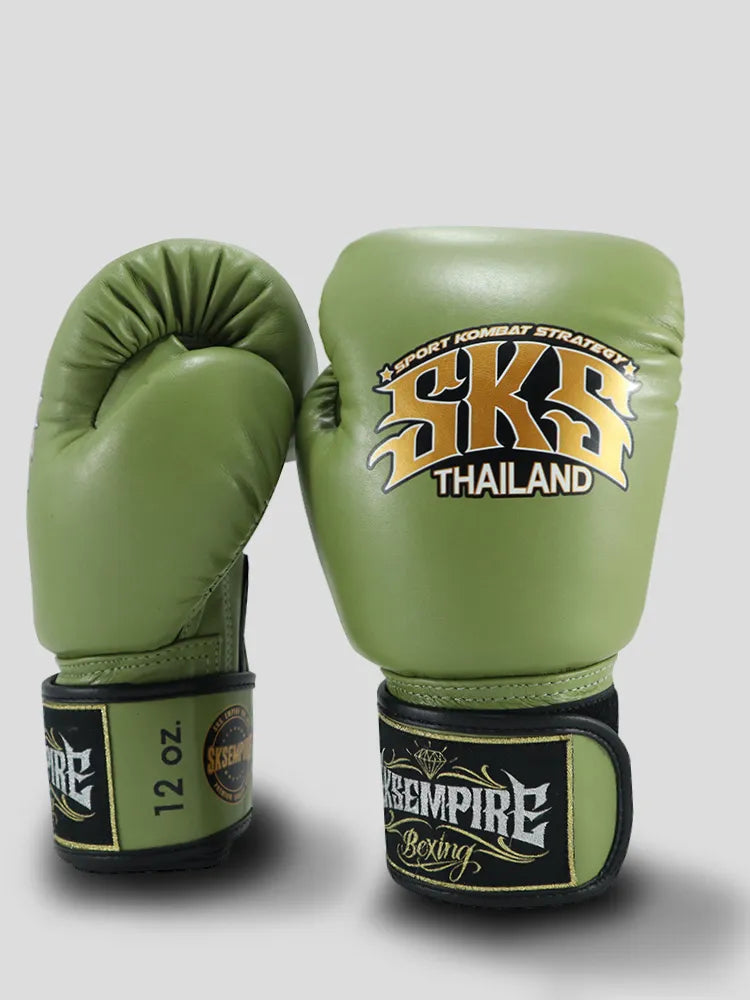 SKS Velcro Khaki Leather Boxing Gloves