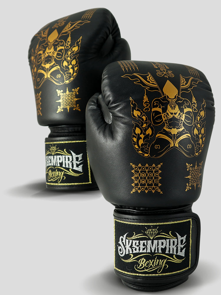 SKS Velcro Black Sakyant Leather Boxing Gloves