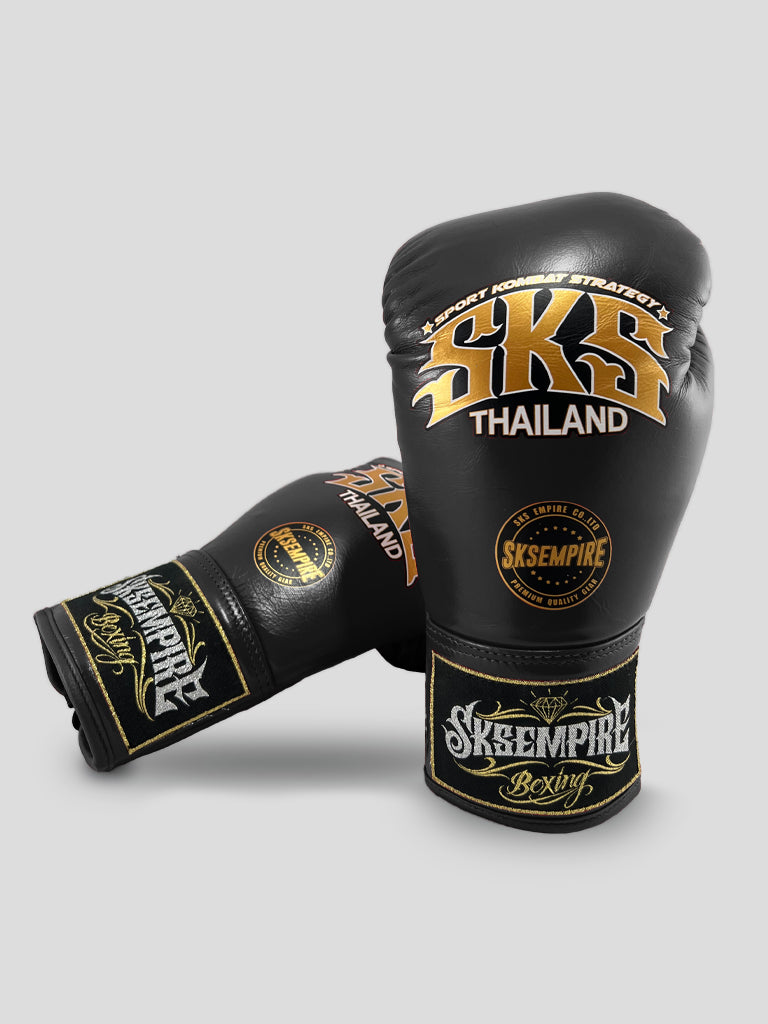 SKS Black Lace Up Boxing Gloves