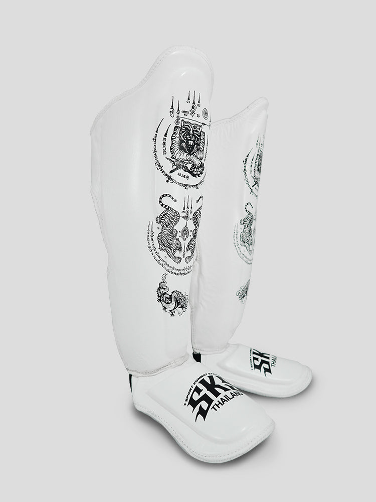 SKS White Sakyant Leather Shinguard