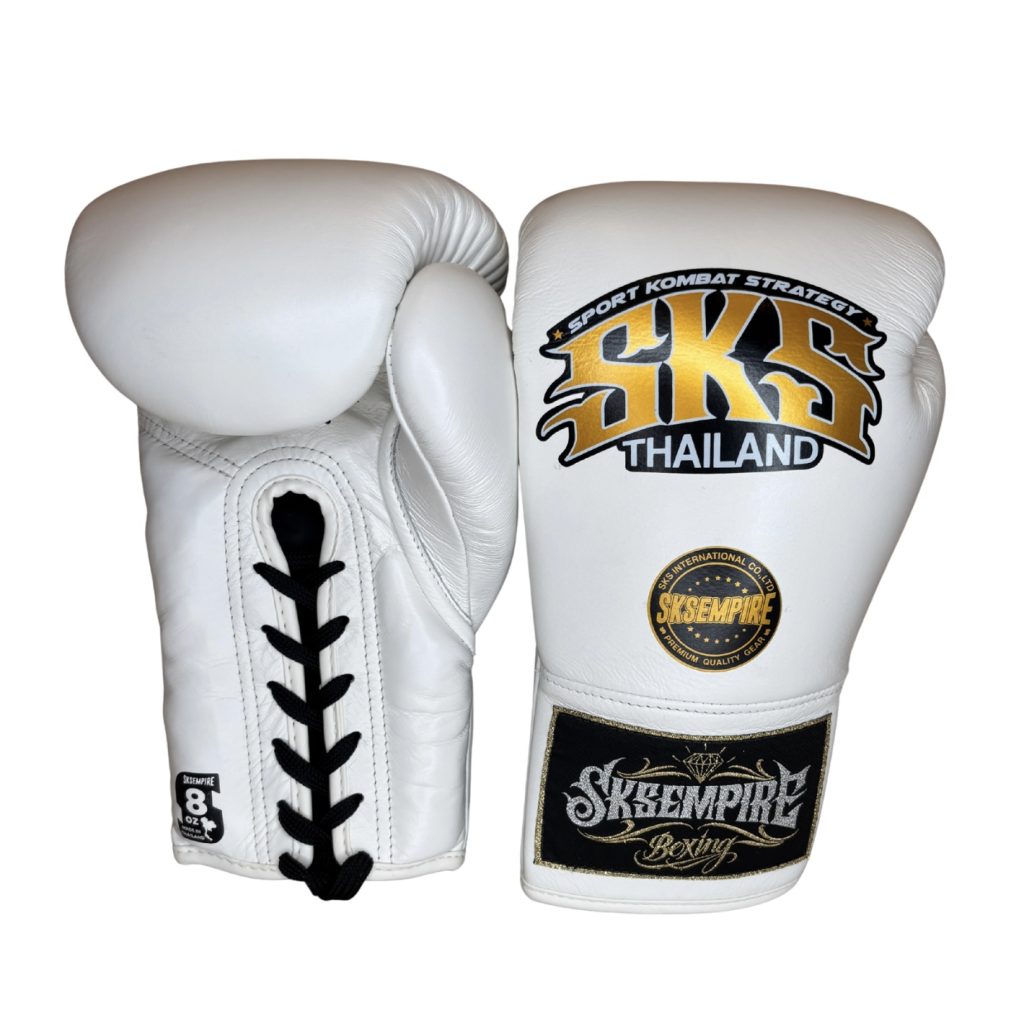 SKS White Lace Up Boxing Gloves