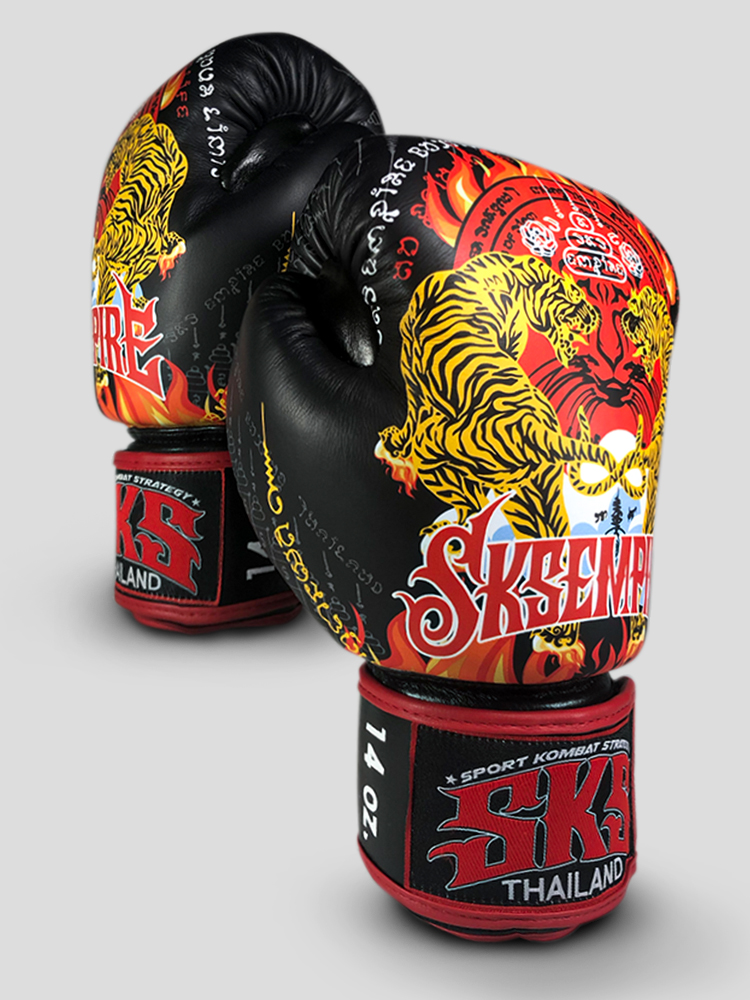 SKS Leather Inferno Tiger Velcro Boxing Gloves