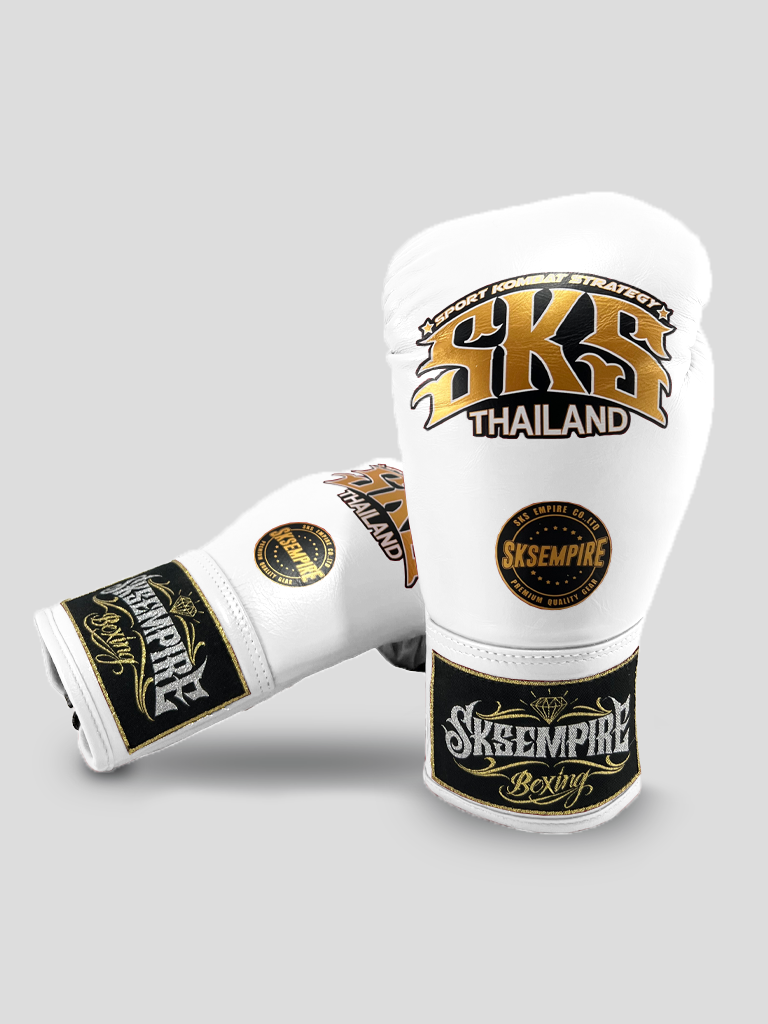 SKS White Lace Up Boxing Gloves