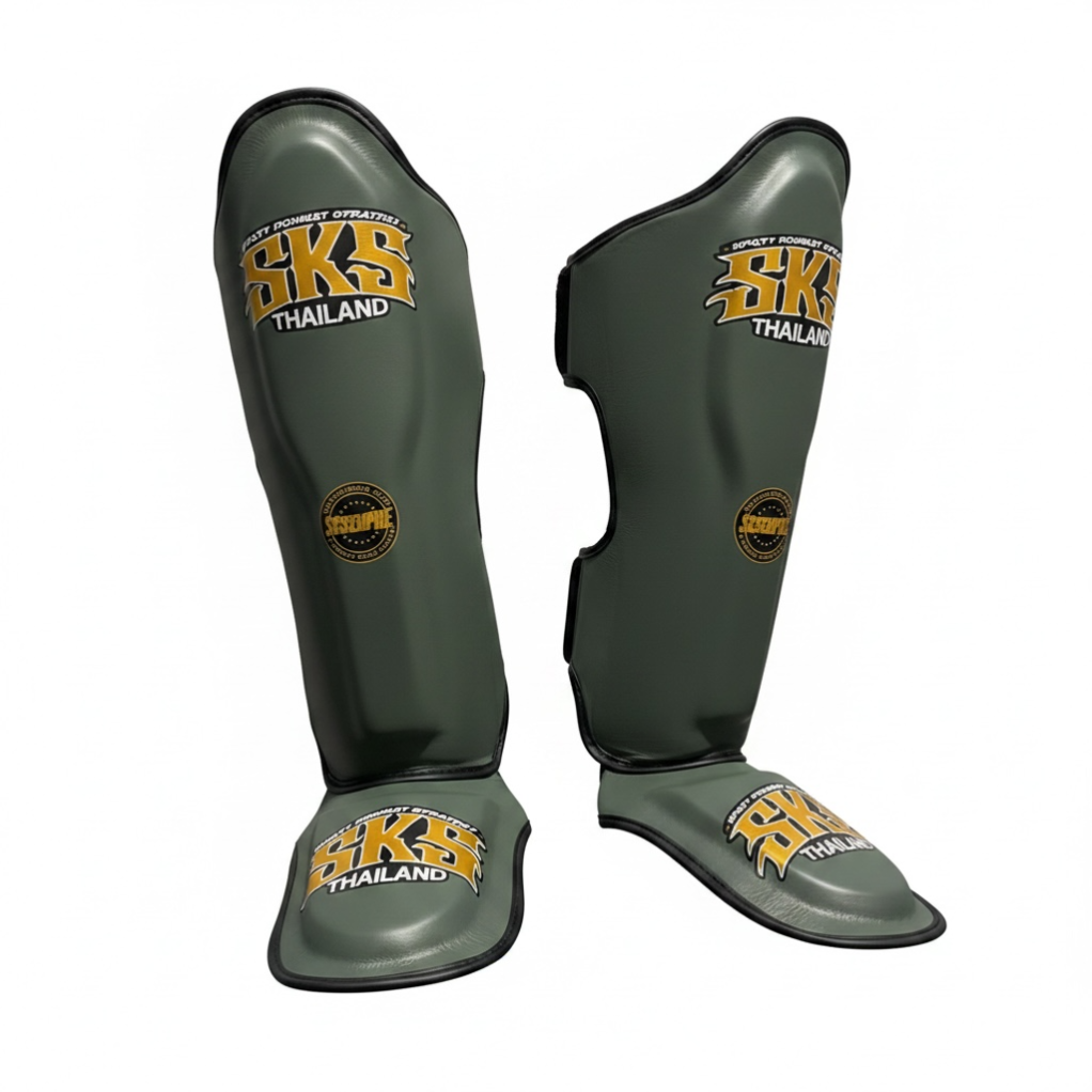 Military Green Leather Shin Guards