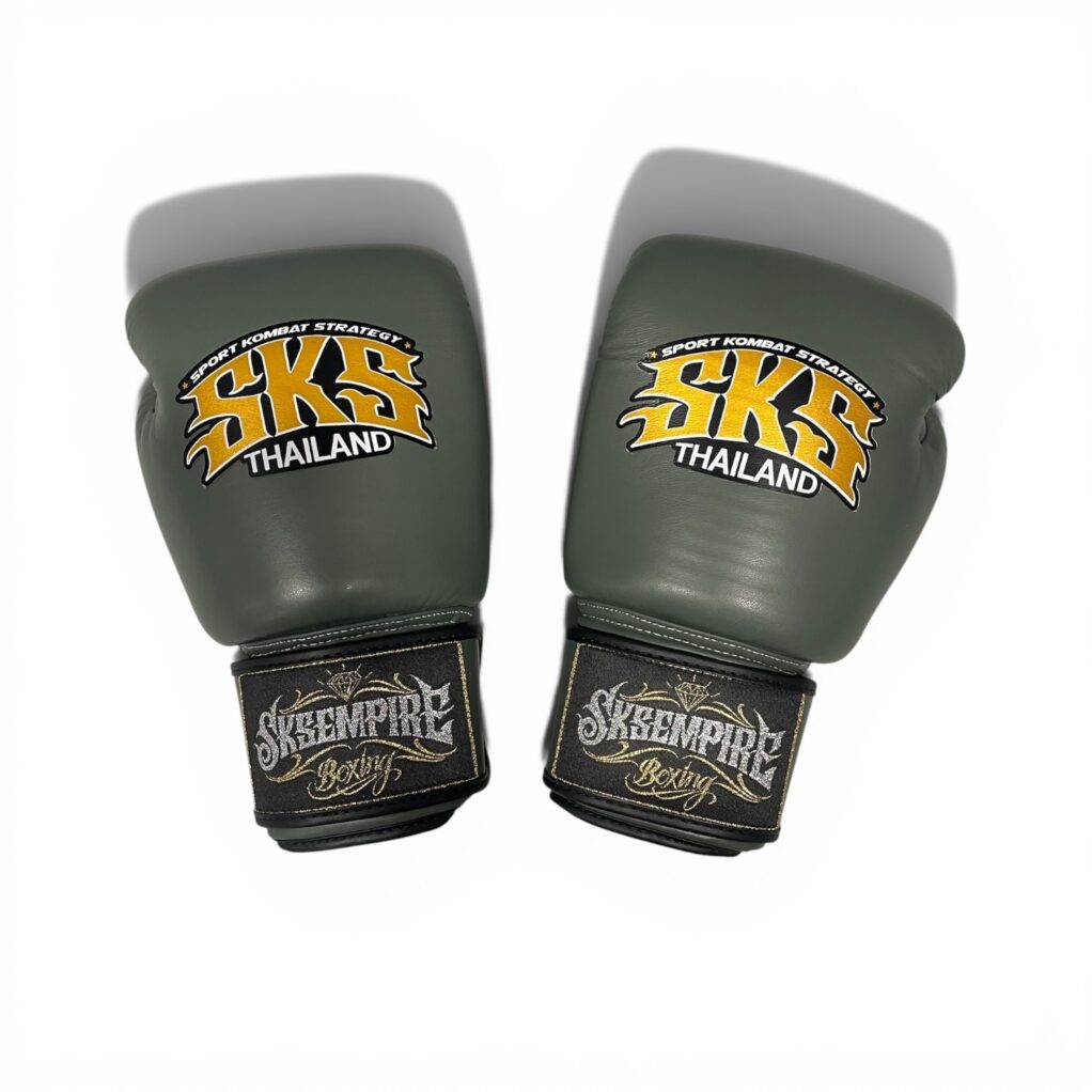 SKS Military Green Leather Velcro Boxing Gloves