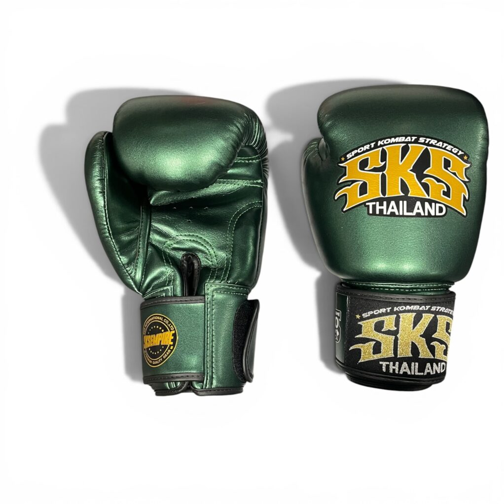 SKS Velcro Metallic Green Microfiber Boxing Gloves