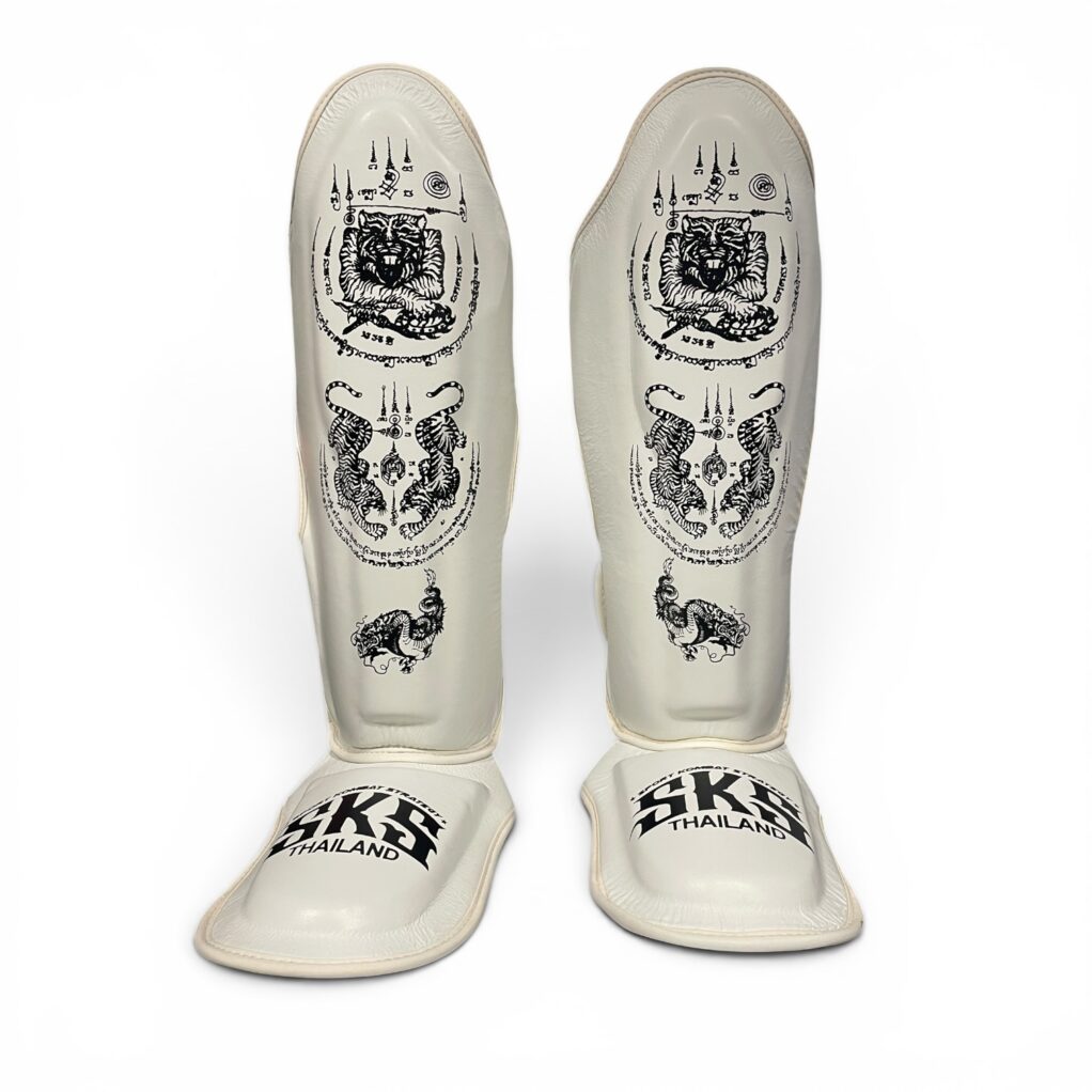 SKS White Sakyant Leather Shinguard