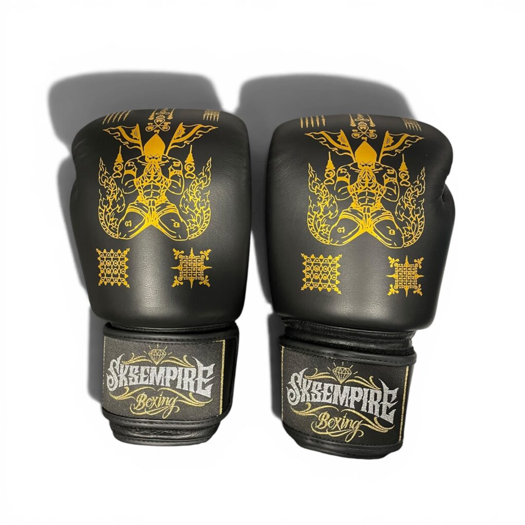 SKS Velcro Black Sakyant Leather Boxing Gloves