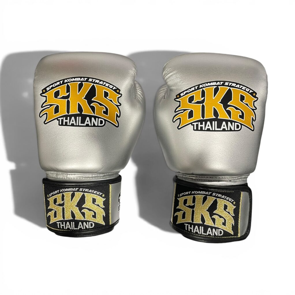 SKS Velcro Metallic Silver Microfiber Boxing Gloves