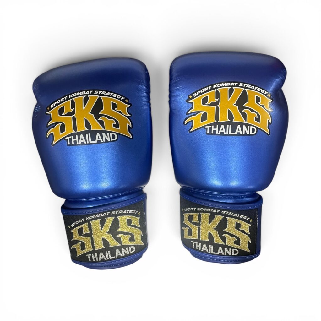 SKS Velcro Metallic Blue Microfiber Boxing Gloves