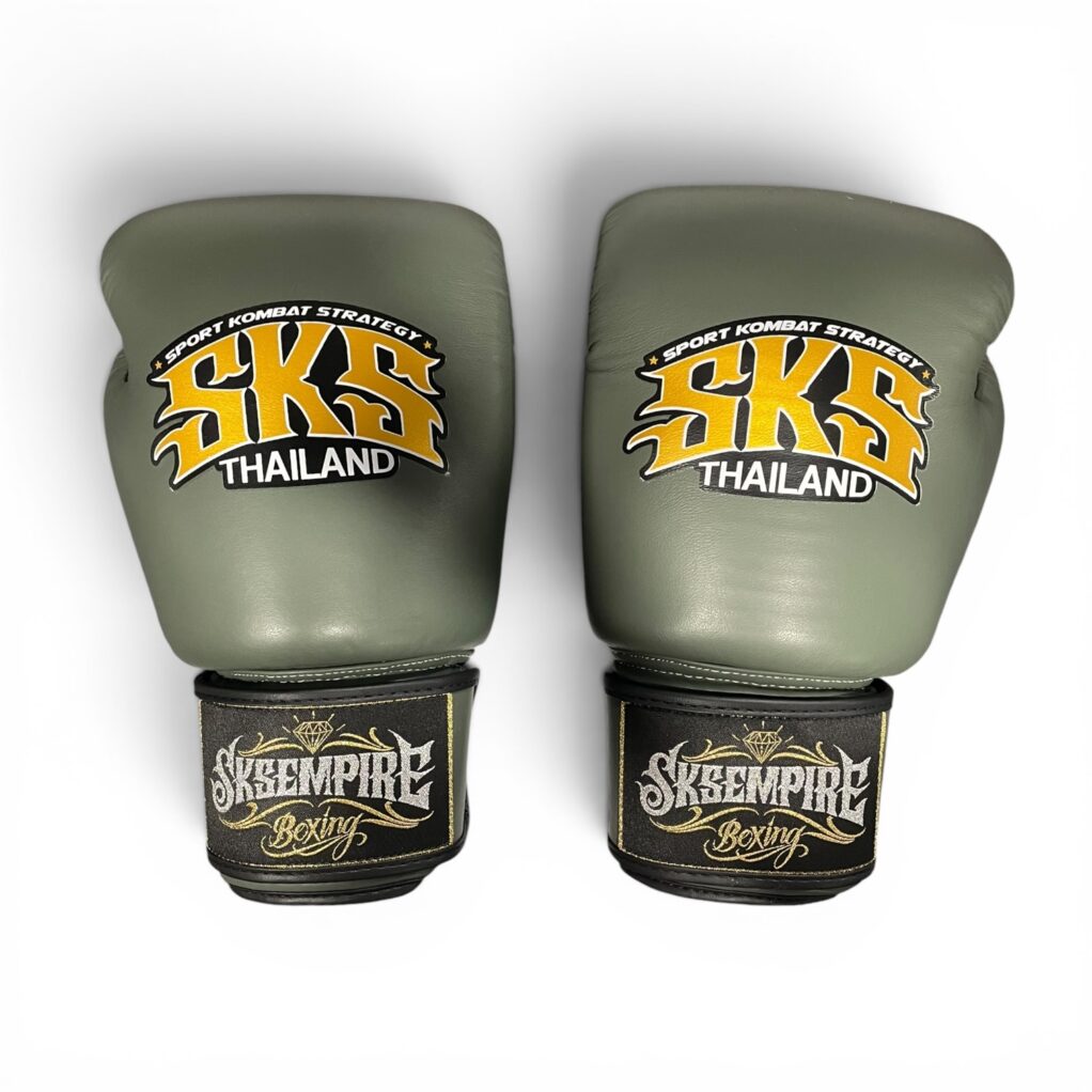 SKS Military Green Leather Velcro Boxing Gloves