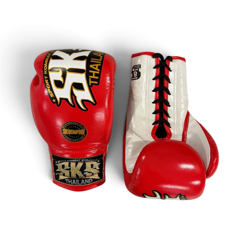 SKS Knuckle Lace Up Boxing Gloves (Red & White)
