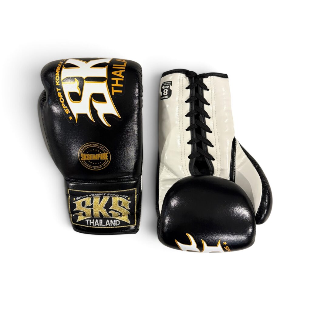SKS Knuckle Lace Up Boxing Gloves (Black & White)