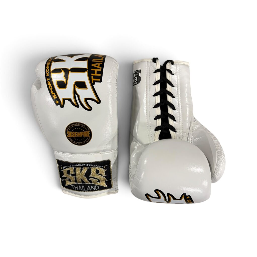 SKS Knuckle Lace Up Boxing Gloves (White)