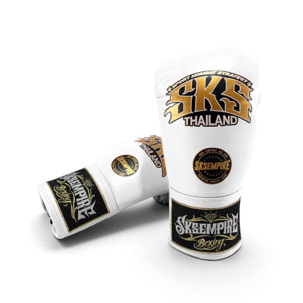 SKS White Lace Up Boxing Gloves